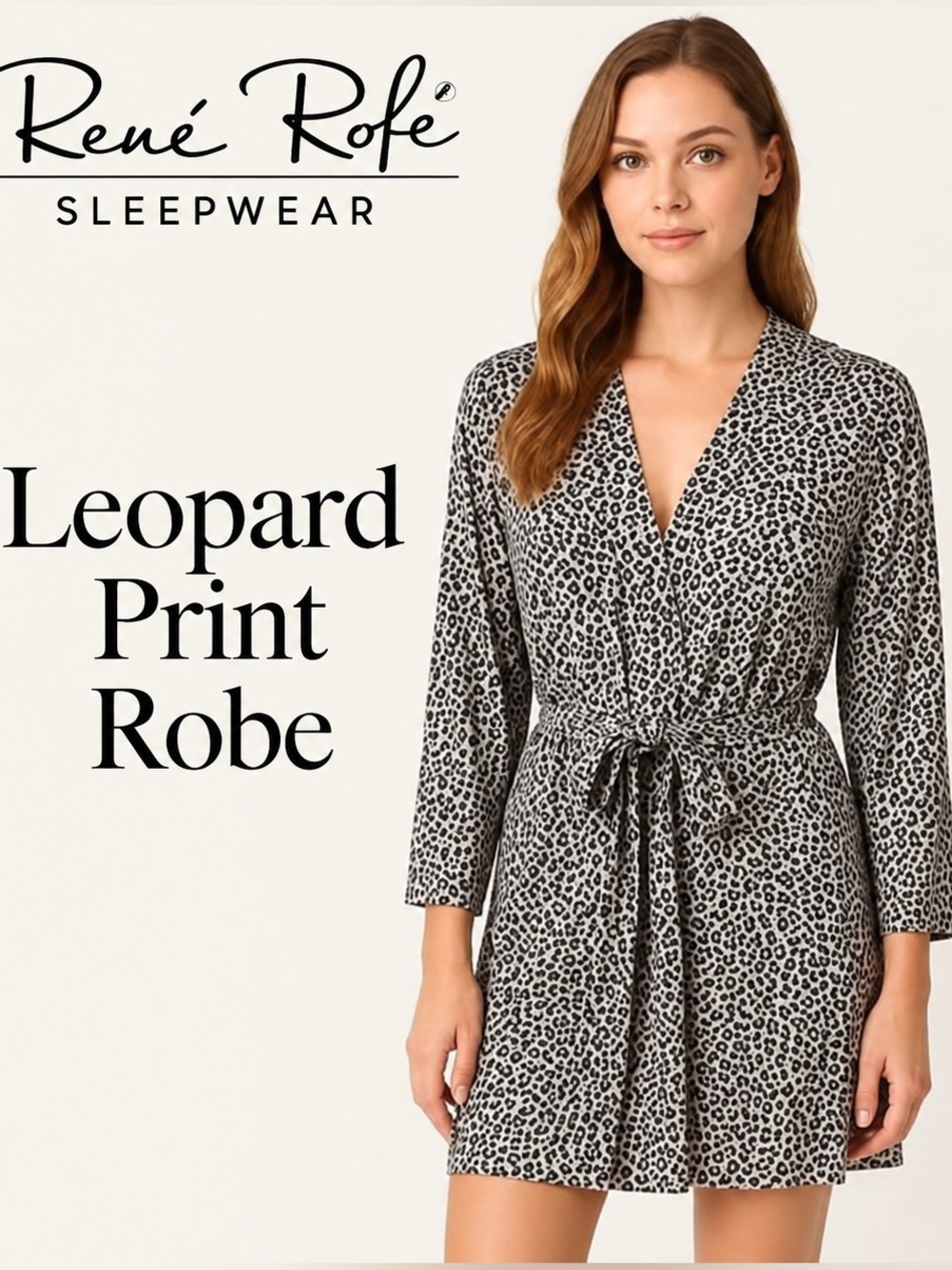 Rene Rofe Gray & Black Leopard-Print Lightweight Robe Tie - Size M